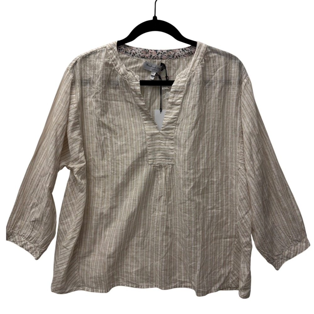 NWT Michael Stars Cotton Top Striped 3/4 Sleeve V-Neck Casual‎ Blouse Size Small